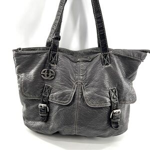 Y2K Marc Ecko Large Leather Tote Travel Bag Gray Black‎ SOFT Packable Leather